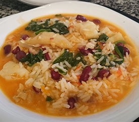 Arroz de Bacalhau com Espinafres e Feijão