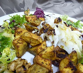 Batata Doce no Forno com Bacalhau sobre Pão